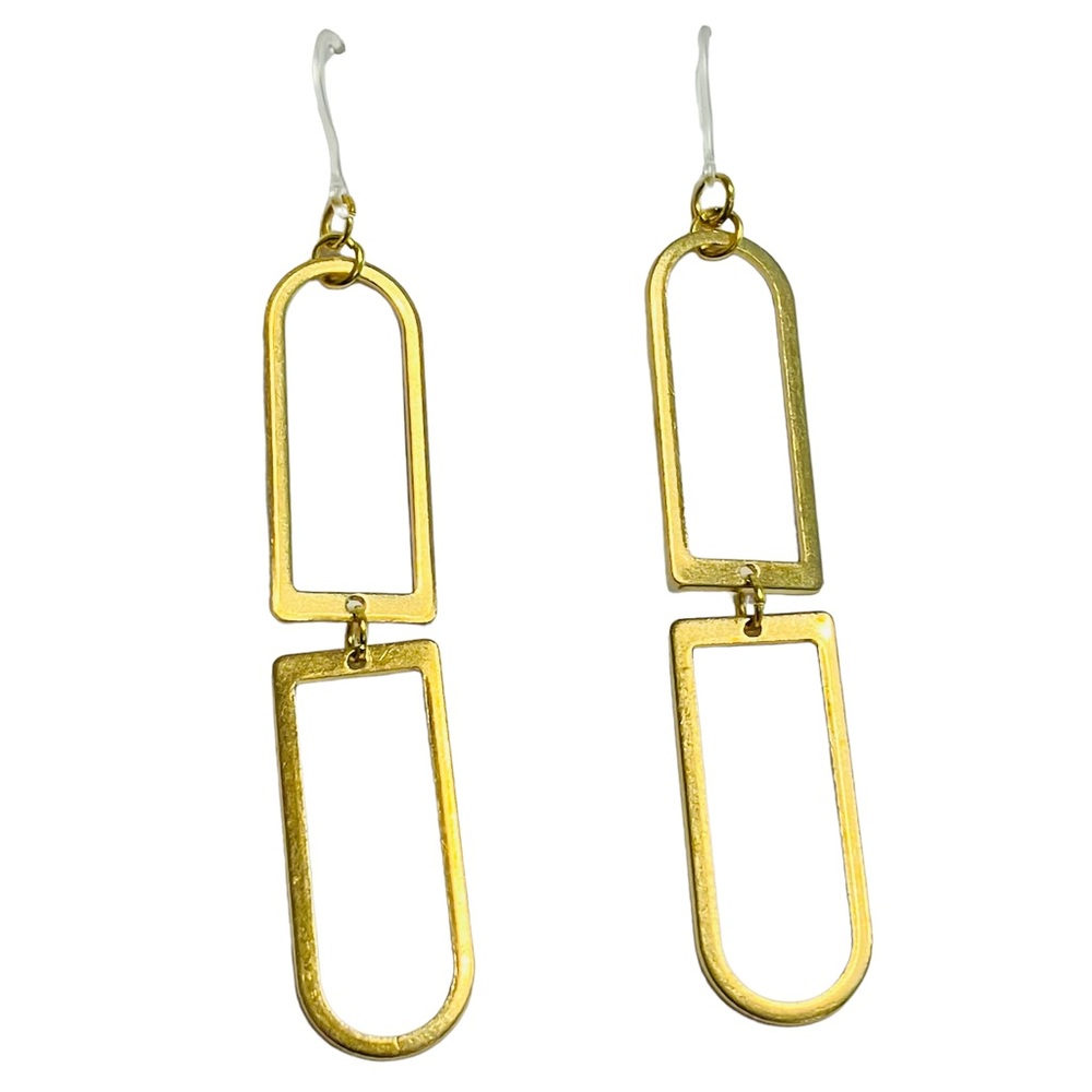 Plastic Post Fishhook Dangle Gold Modern Geometric Earrings